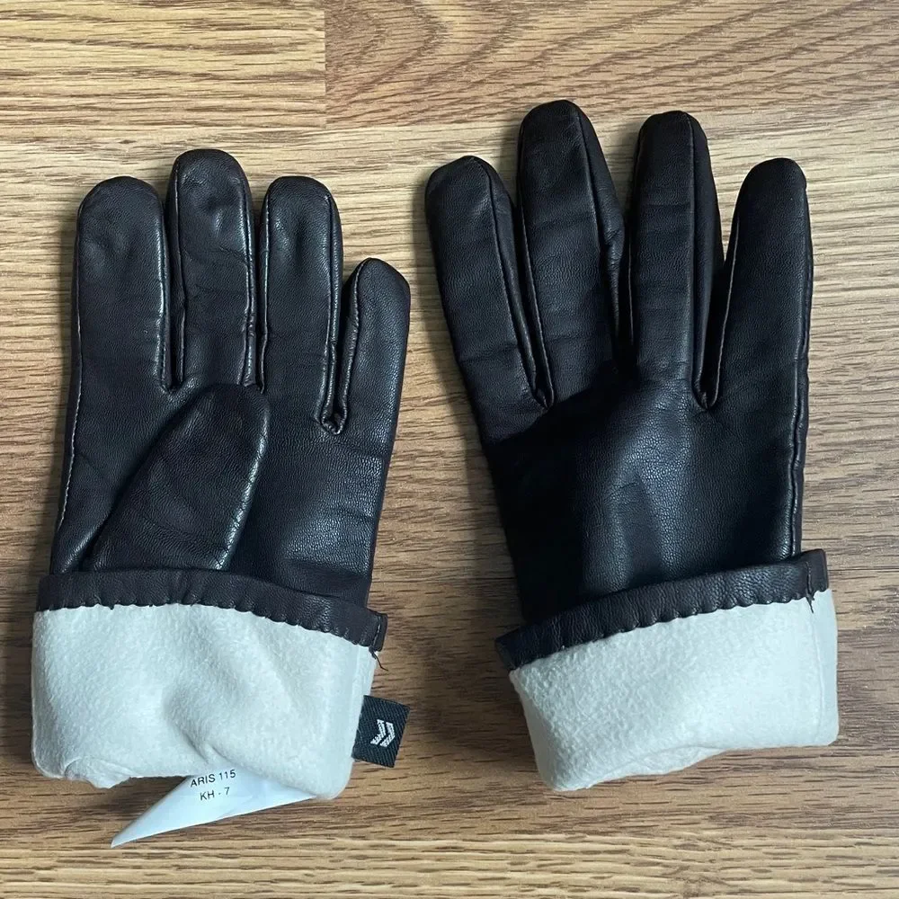 Isotoner Women's Brown  Leather Fleece Lined Gloves Size 7.5
